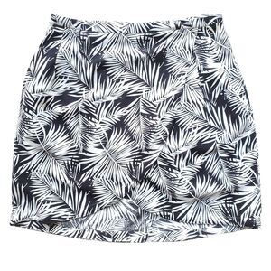 Tropical Mini Skirt Size 12 Faux Wrap Black Cream White H&M Vacation Tiki Bar